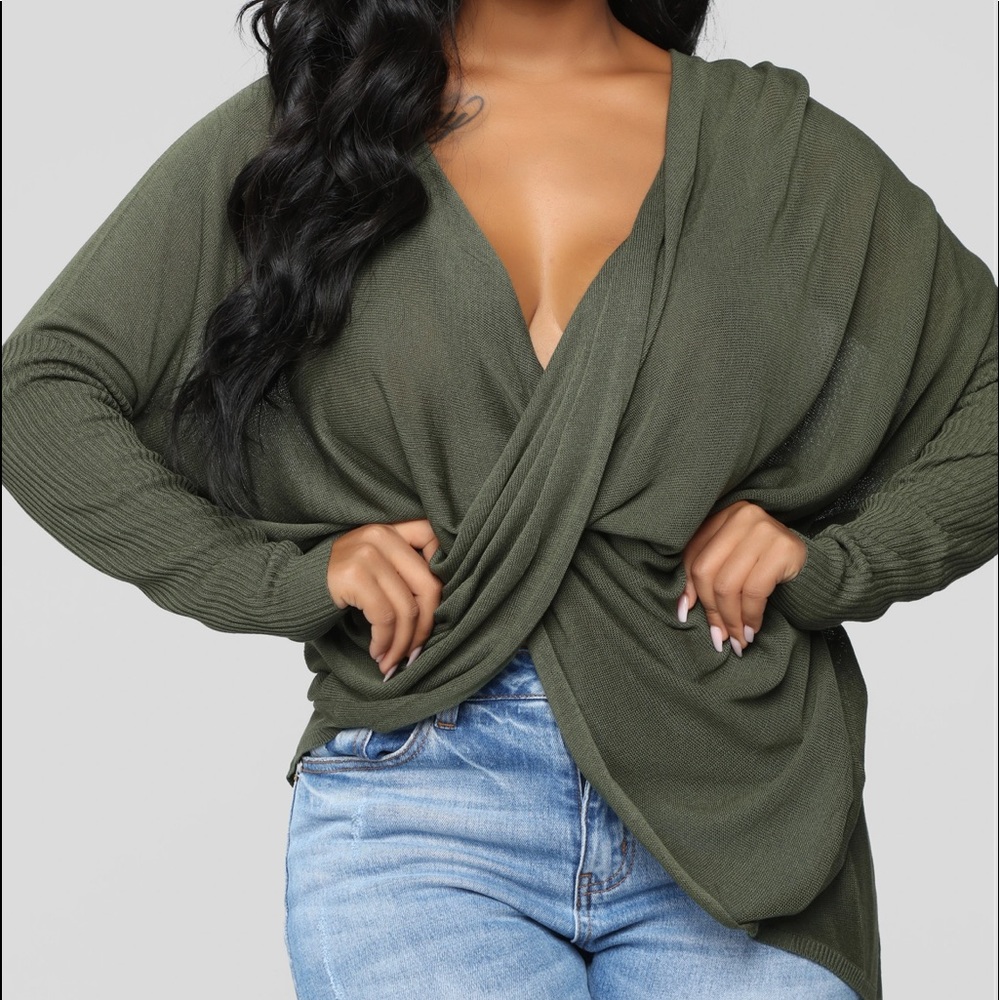 Green Long Sleeve High Low Sweater